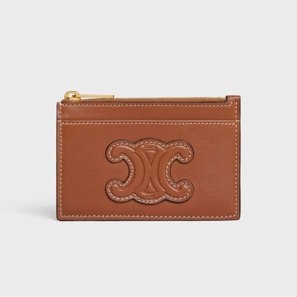 ZIPPED CARD HOLDER IN SMOOTH LAMBSKIN TAN